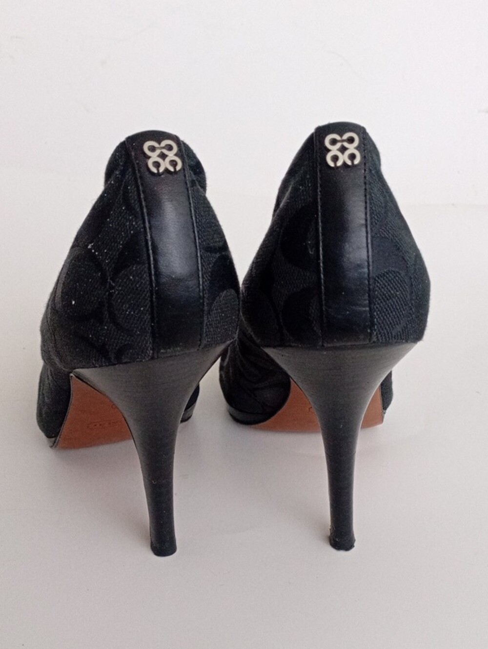 COACH Black Signature Monogram Pointed Toe Heels Size 10B | Designer Dress Shoes - Picture 15 of 17